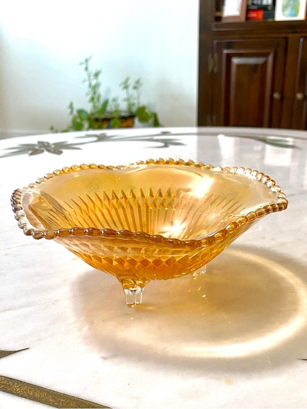 Vintage Carnival Marigold Glass candy dish bowl